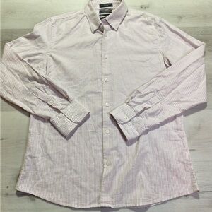 Nordstrom Trim Fit Stripe Stretch Cotton Oxford Button-Up Shirt,Pink/White, Lg